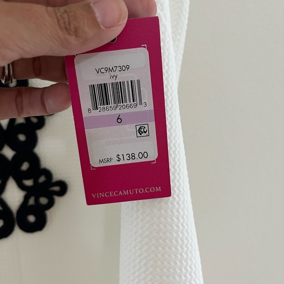 New with tags! Vince Camino dress in ivory with dark navy blue detail. - Picture 2 of 5